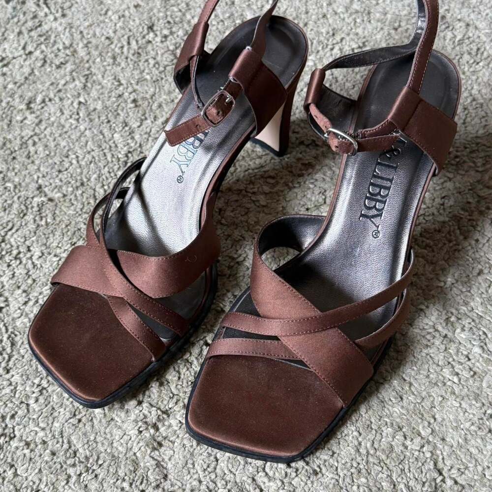 Sam & Libby Vintage 90s Brown Satin Strappy Heels